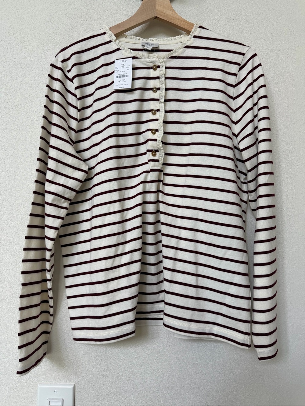 J.Crew Striped Cotton ruffleneck henley